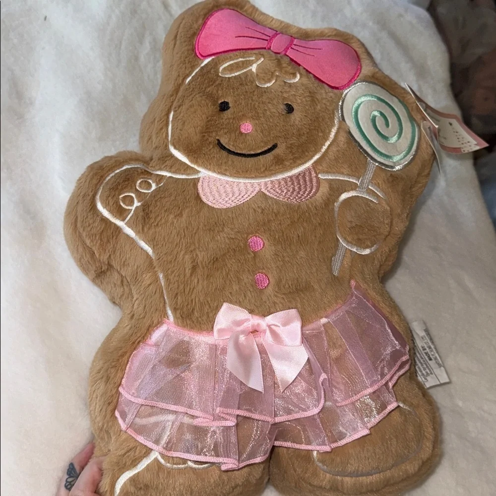 Cupcakes and Cashmere Christmas Faux Fur Gingerbread lollipop Girl Pillow 🍭